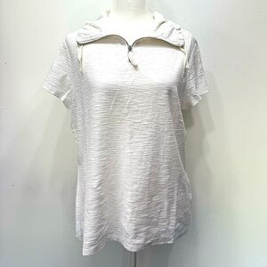 Weekends by Chico’s White Top Slub Cotton Quarter Zip Short Sleeve Athleisure